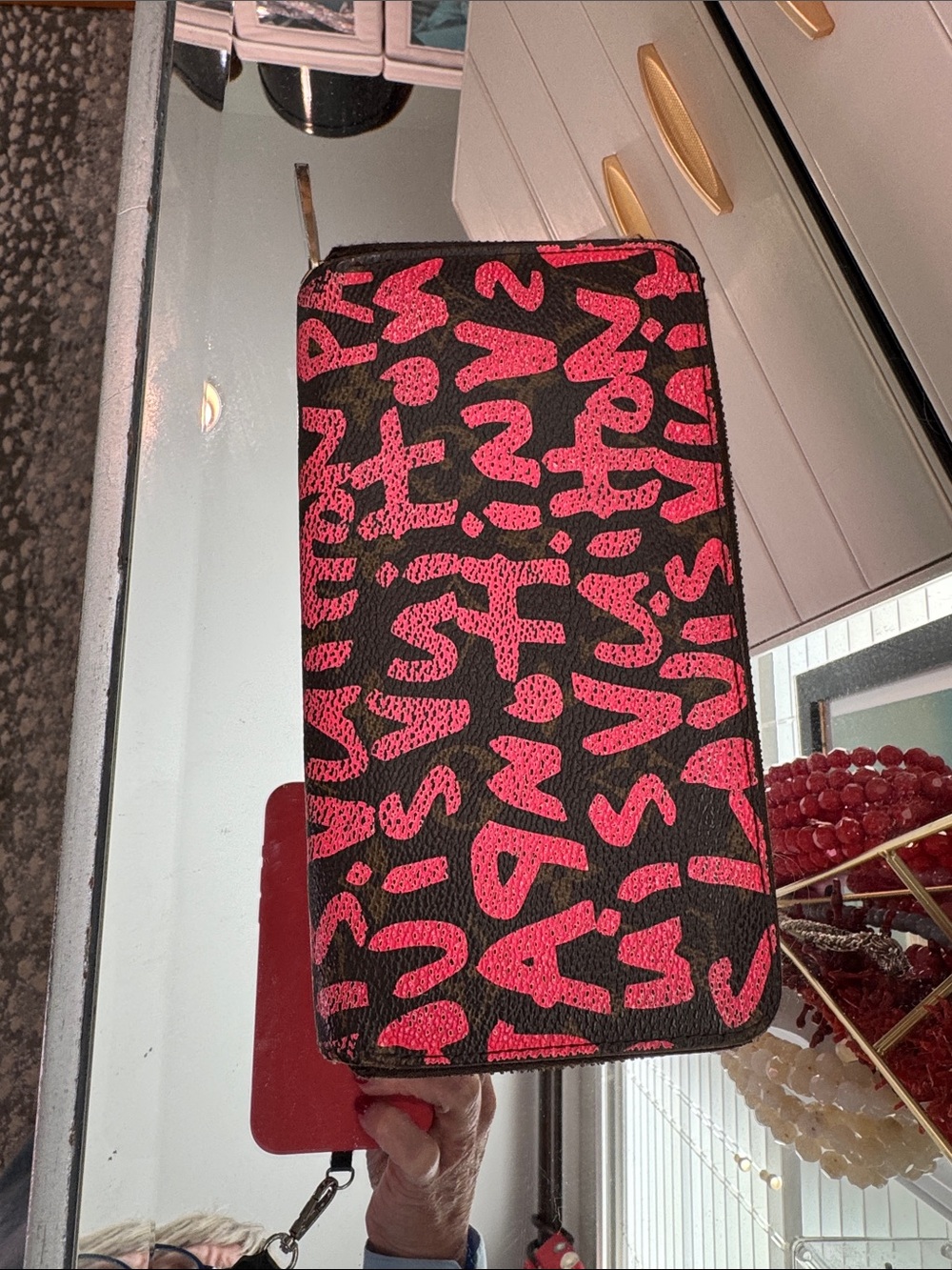 Louis Vuitton Black & Pink Graffiti Zip Phone Case Vintage